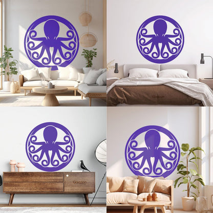 Lettering Decals Octopus Ornament Ocean Sea Marine Animal Glass Stickers