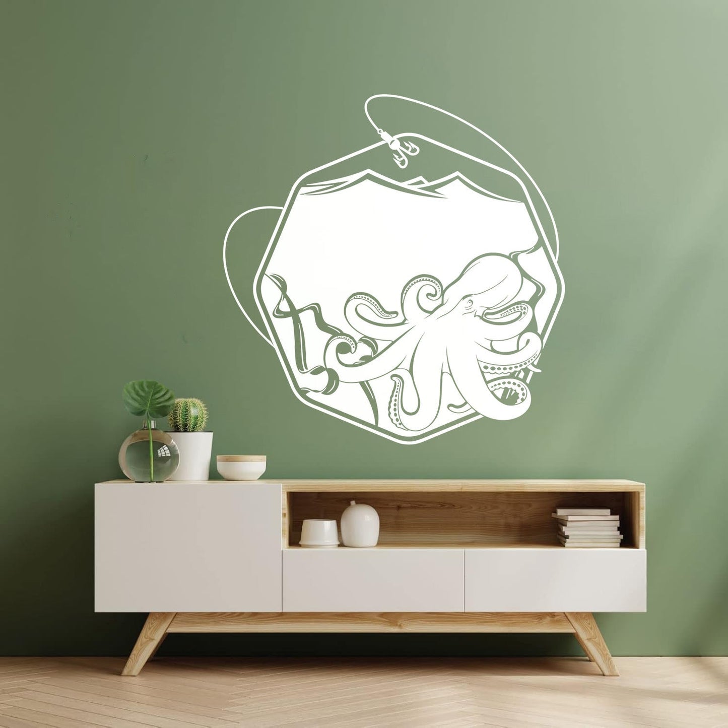 Wall Decals Paster Paper Octopus Sea Fishing Ocean Animals Hook Removable Without Leaving Glue