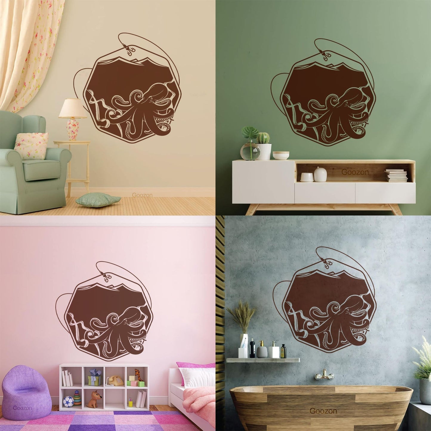 Wall Decals Paster Paper Octopus Sea Fishing Ocean Animals Hook Removable Without Leaving Glue