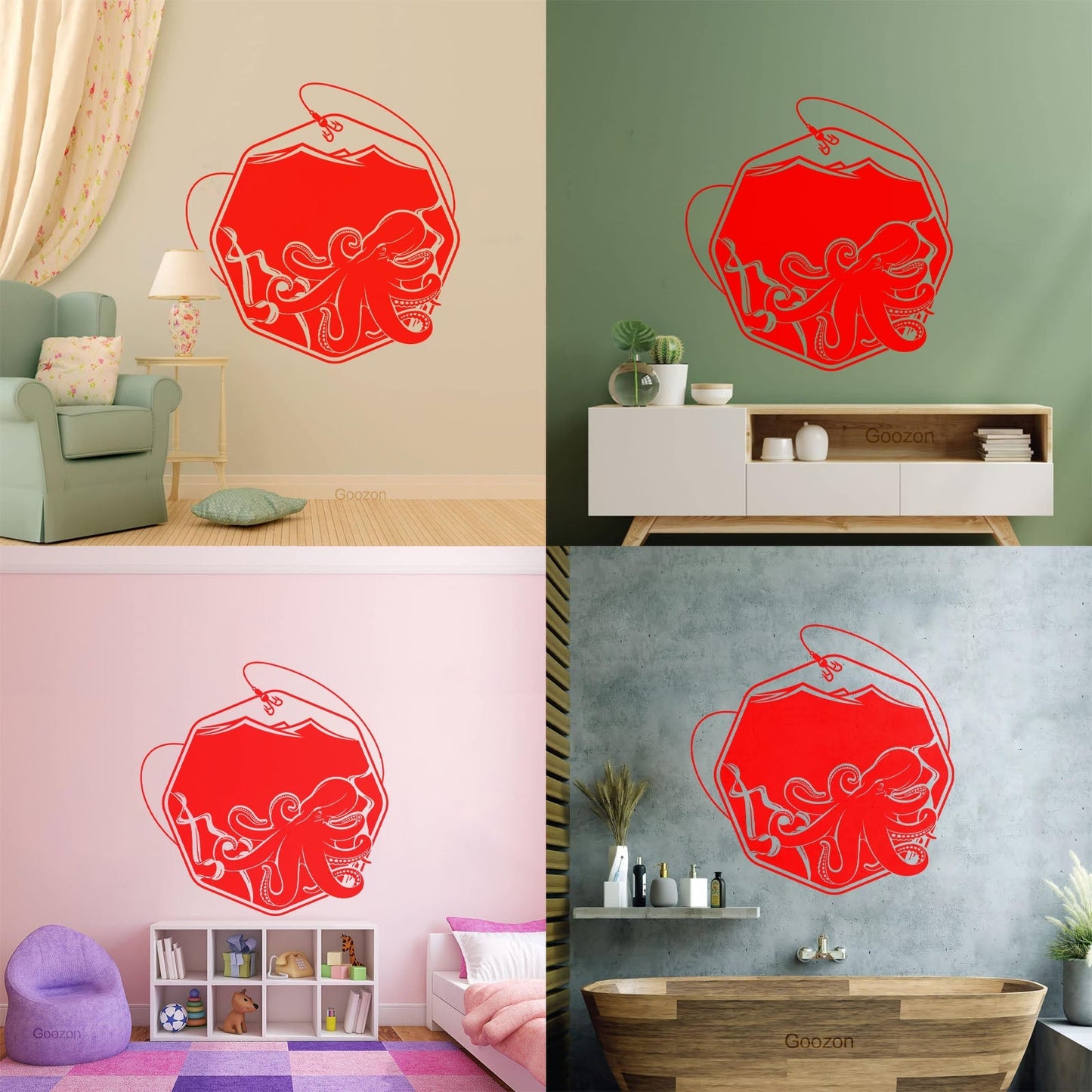 Wall Decals Paster Paper Octopus Sea Fishing Ocean Animals Hook Removable Without Leaving Glue