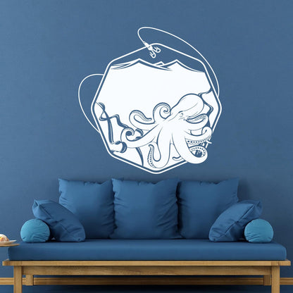 Wall Decals Paster Paper Octopus Sea Fishing Ocean Animals Hook Removable Without Leaving Glue