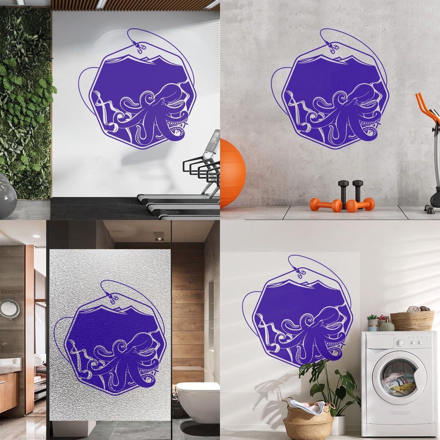 Wall Decals Paster Paper Octopus Sea Fishing Ocean Animals Hook Removable Without Leaving Glue