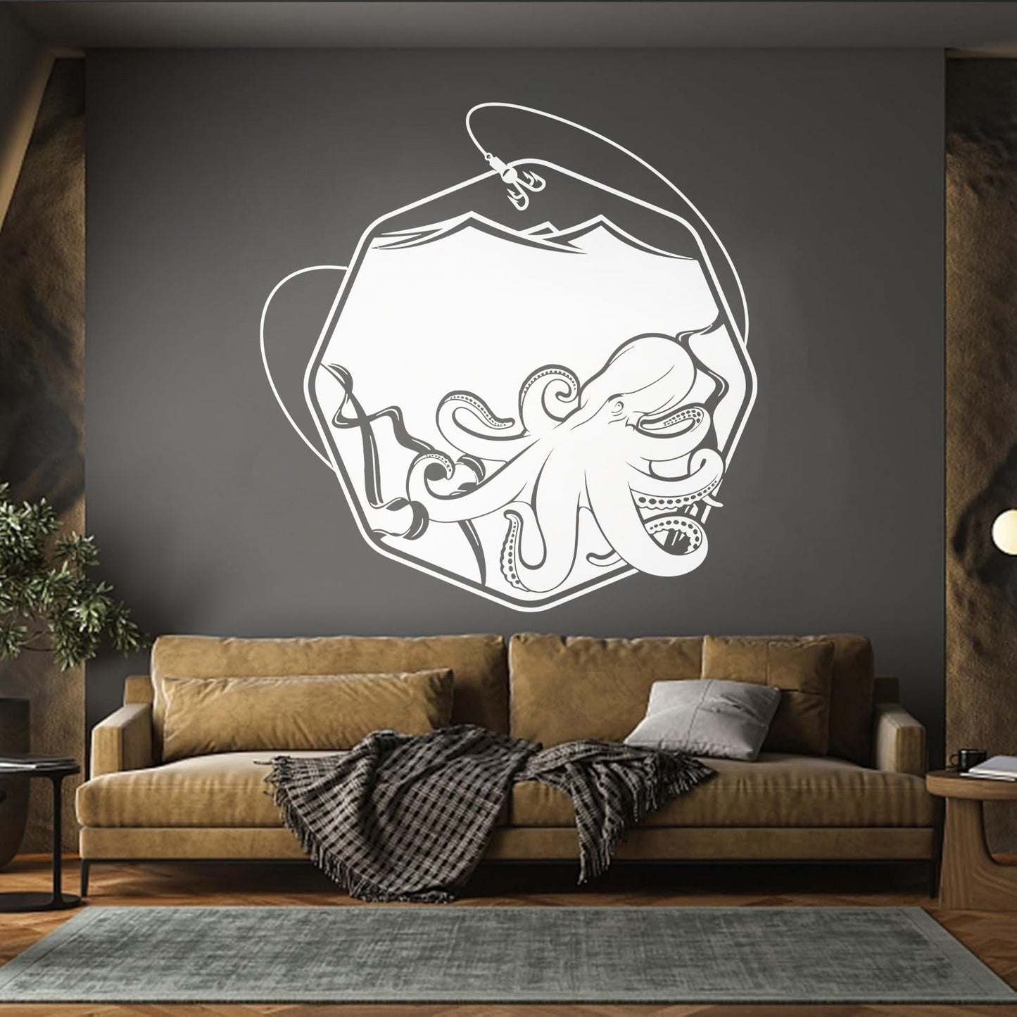 Wall Decals Paster Paper Octopus Sea Fishing Ocean Animals Hook Removable Without Leaving Glue