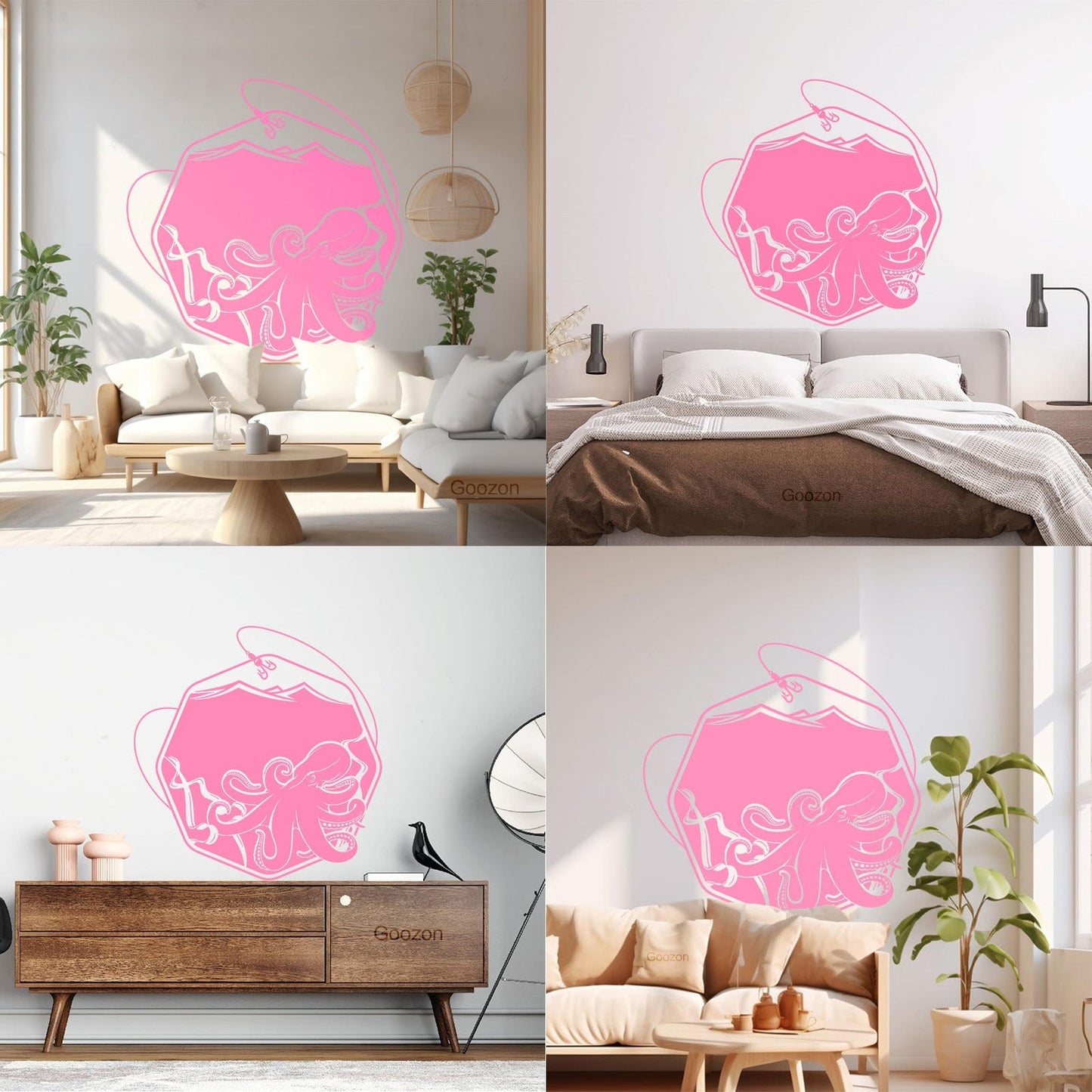 Wall Decals Paster Paper Octopus Sea Fishing Ocean Animals Hook Removable Without Leaving Glue