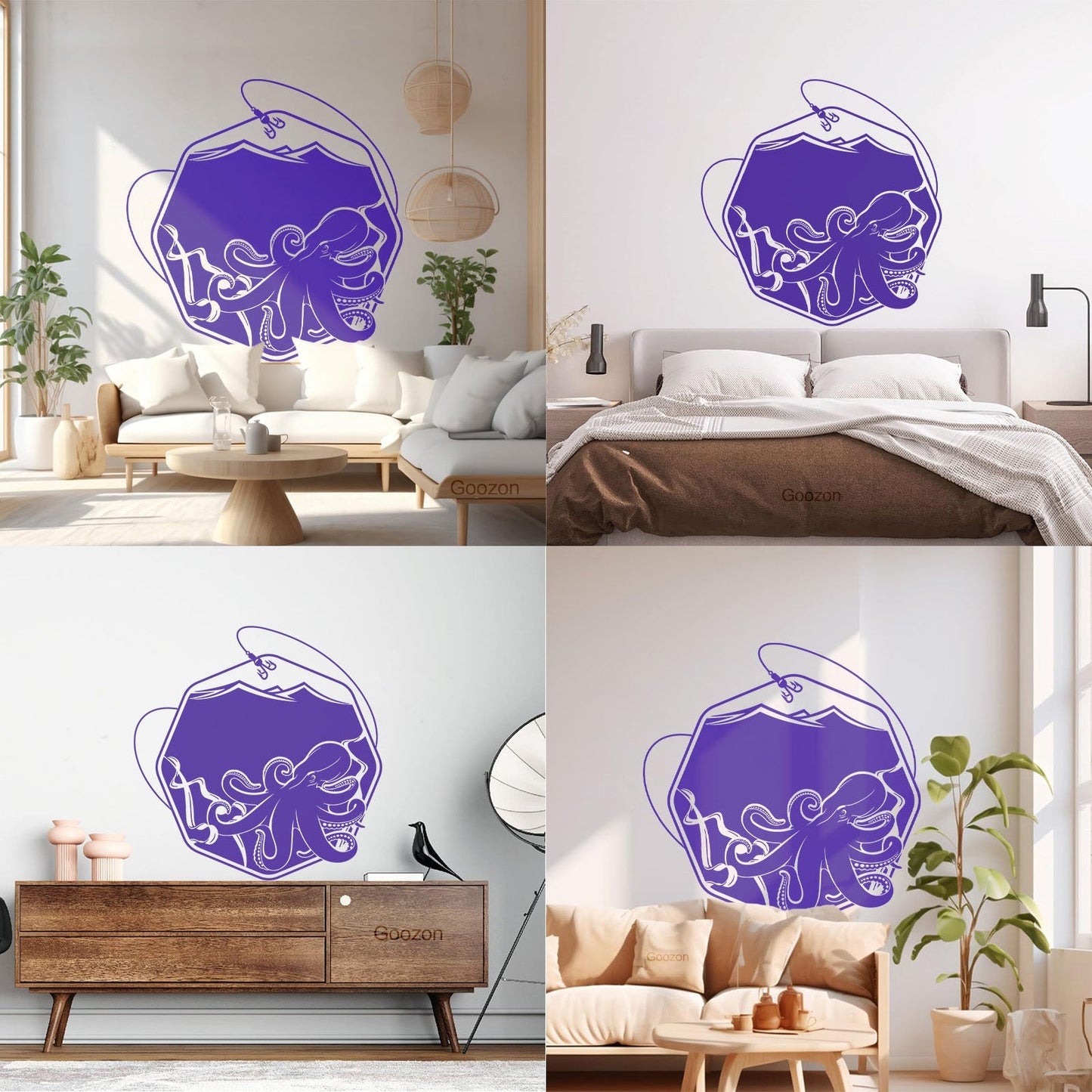 Wall Decals Paster Paper Octopus Sea Fishing Ocean Animals Hook Removable Without Leaving Glue