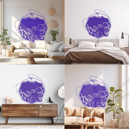 Wall Decals Paster Paper Octopus Sea Fishing Ocean Animals Hook Removable Without Leaving Glue