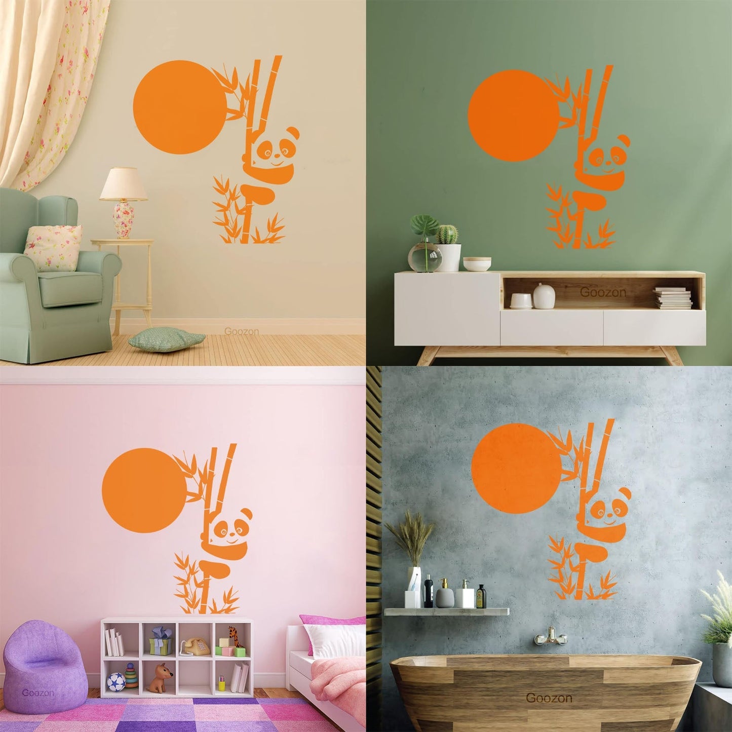 Wall Decals Paster Paper Panda Bamboo Cute Animal Asian Glass Stickers