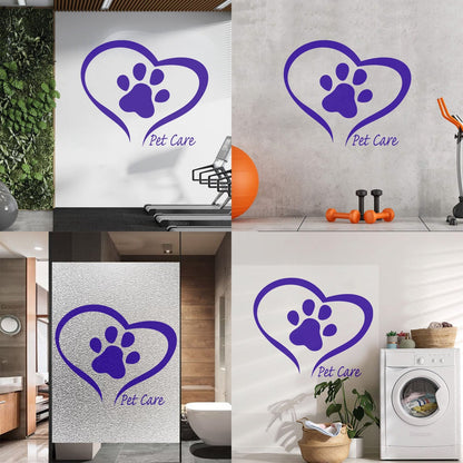 Pet Care Home Animals Love Paw Prints Engraving Decals Store Decoration