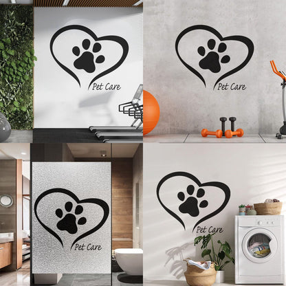 Pet Care Home Animals Love Paw Prints Engraving Decals Store Decoration