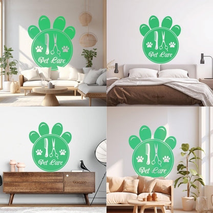 Mural And Wall Vinyl Decal Pet Care Home Animals Paw Prints Comb Scissors Tattoo Culture