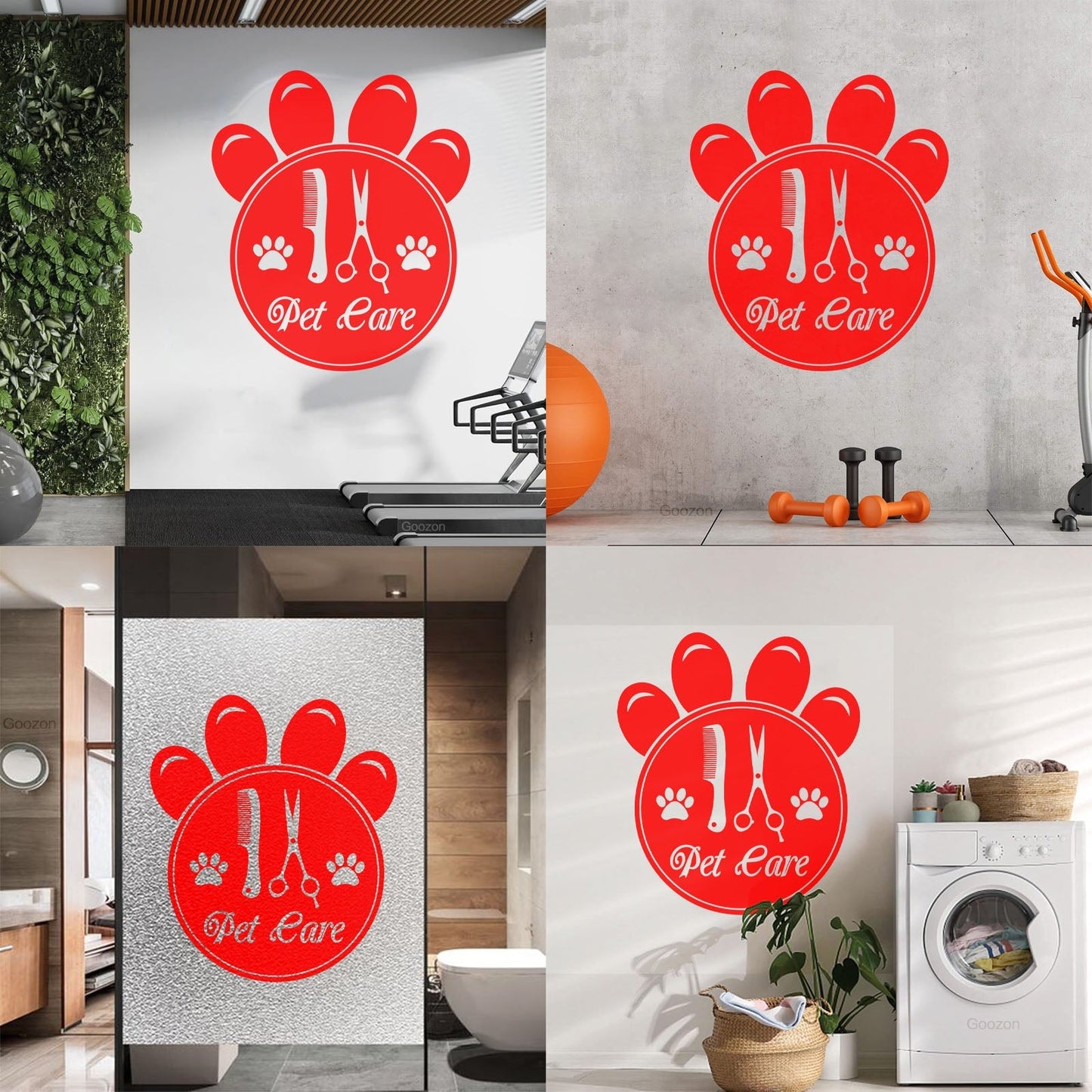 Mural And Wall Vinyl Decal Pet Care Home Animals Paw Prints Comb Scissors Tattoo Culture