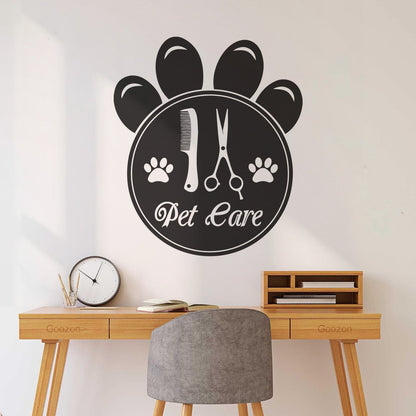 Mural And Wall Vinyl Decal Pet Care Home Animals Paw Prints Comb Scissors Tattoo Culture