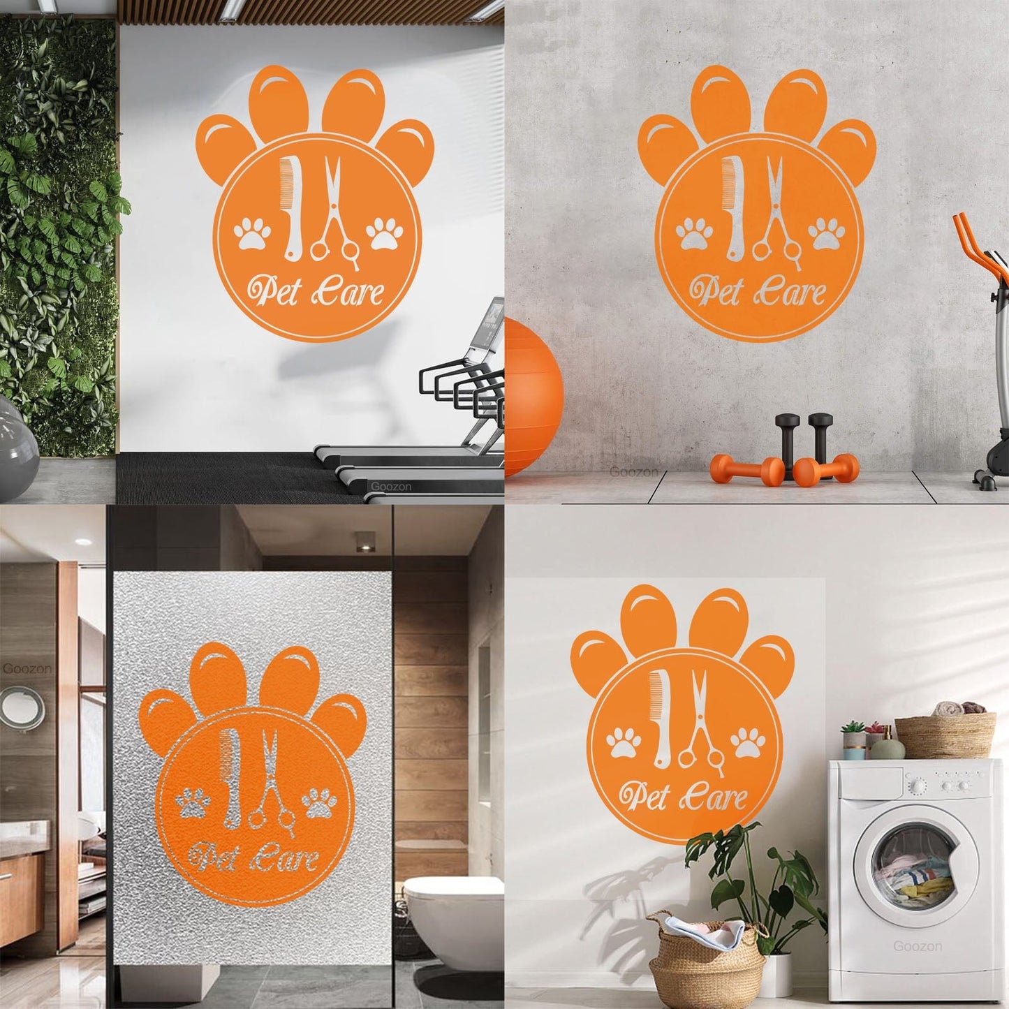 Mural And Wall Vinyl Decal Pet Care Home Animals Paw Prints Comb Scissors Tattoo Culture