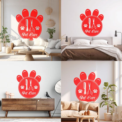 Mural And Wall Vinyl Decal Pet Care Home Animals Paw Prints Comb Scissors Tattoo Culture