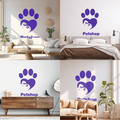 Lettering Stickers Pet Shop Love Cute Animals Paw Print Art Mural Painting