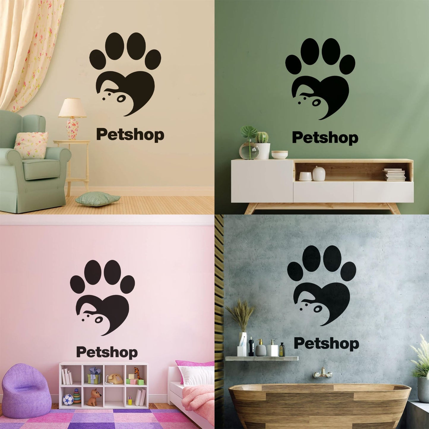 Lettering Stickers Pet Shop Love Cute Animals Paw Print Art Mural Painting