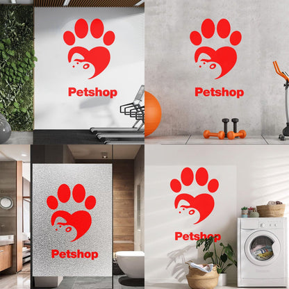Lettering Stickers Pet Shop Love Cute Animals Paw Print Art Mural Painting