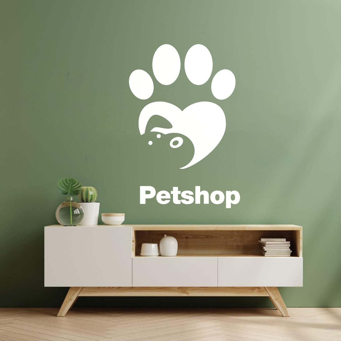 Lettering Stickers Pet Shop Love Cute Animals Paw Print Art Mural Painting