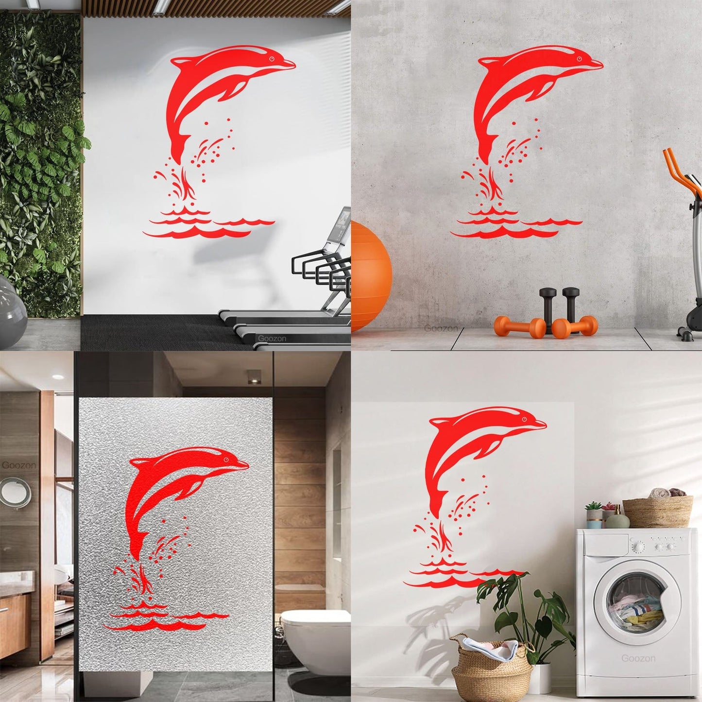 Mural And Wall Vinyl Decal Sea Animal Cartoon Dolphin Waves Removable Without Leaving Glue