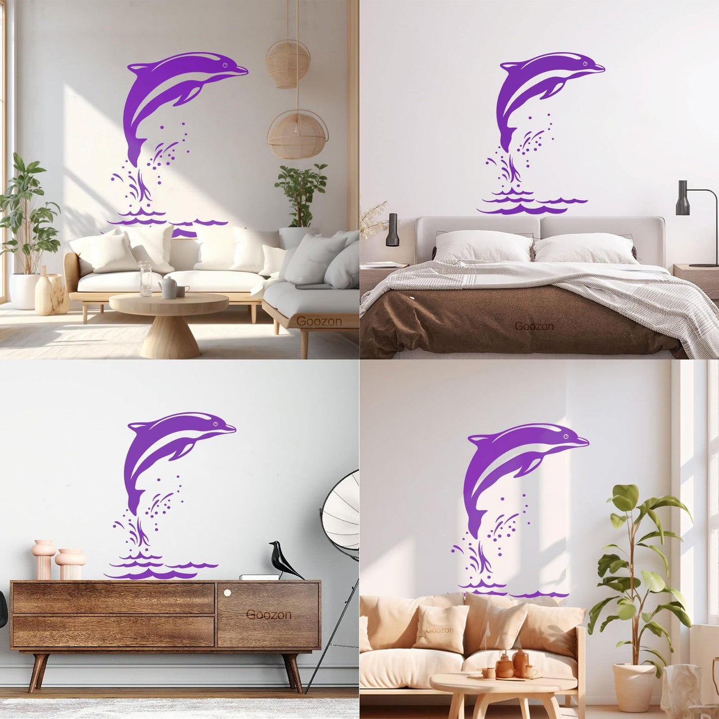 Mural And Wall Vinyl Decal Sea Animal Cartoon Dolphin Waves Removable Without Leaving Glue