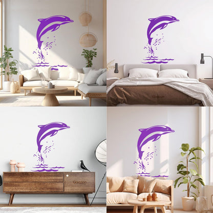 Mural And Wall Vinyl Decal Sea Animal Cartoon Dolphin Waves Removable Without Leaving Glue
