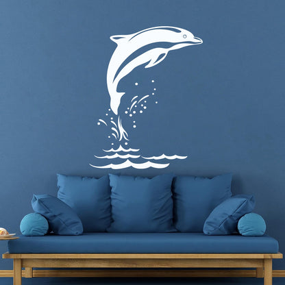 Mural And Wall Vinyl Decal Sea Animal Cartoon Dolphin Waves Removable Without Leaving Glue