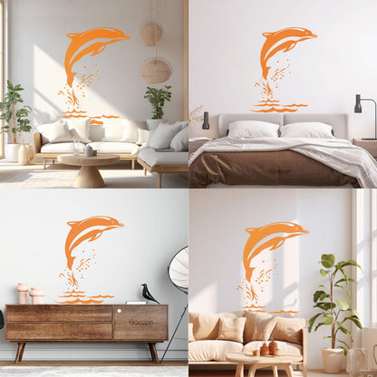 Mural And Wall Vinyl Decal Sea Animal Cartoon Dolphin Waves Removable Without Leaving Glue