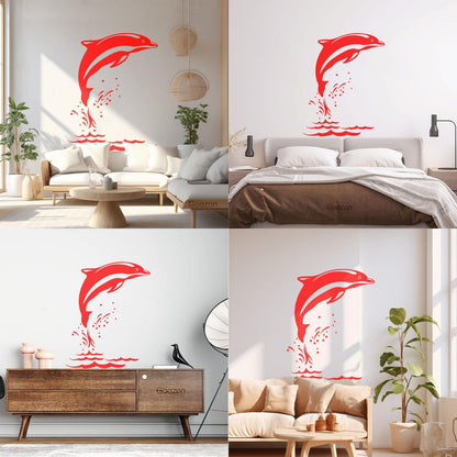 Mural And Wall Vinyl Decal Sea Animal Cartoon Dolphin Waves Removable Without Leaving Glue