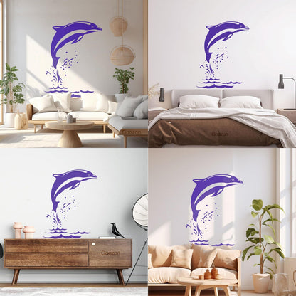 Mural And Wall Vinyl Decal Sea Animal Cartoon Dolphin Waves Removable Without Leaving Glue