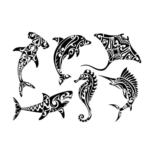 Sea Animal Tribal Shark Dolphin Seahorse Wall Decals Pvc It Won'T Fall Off
