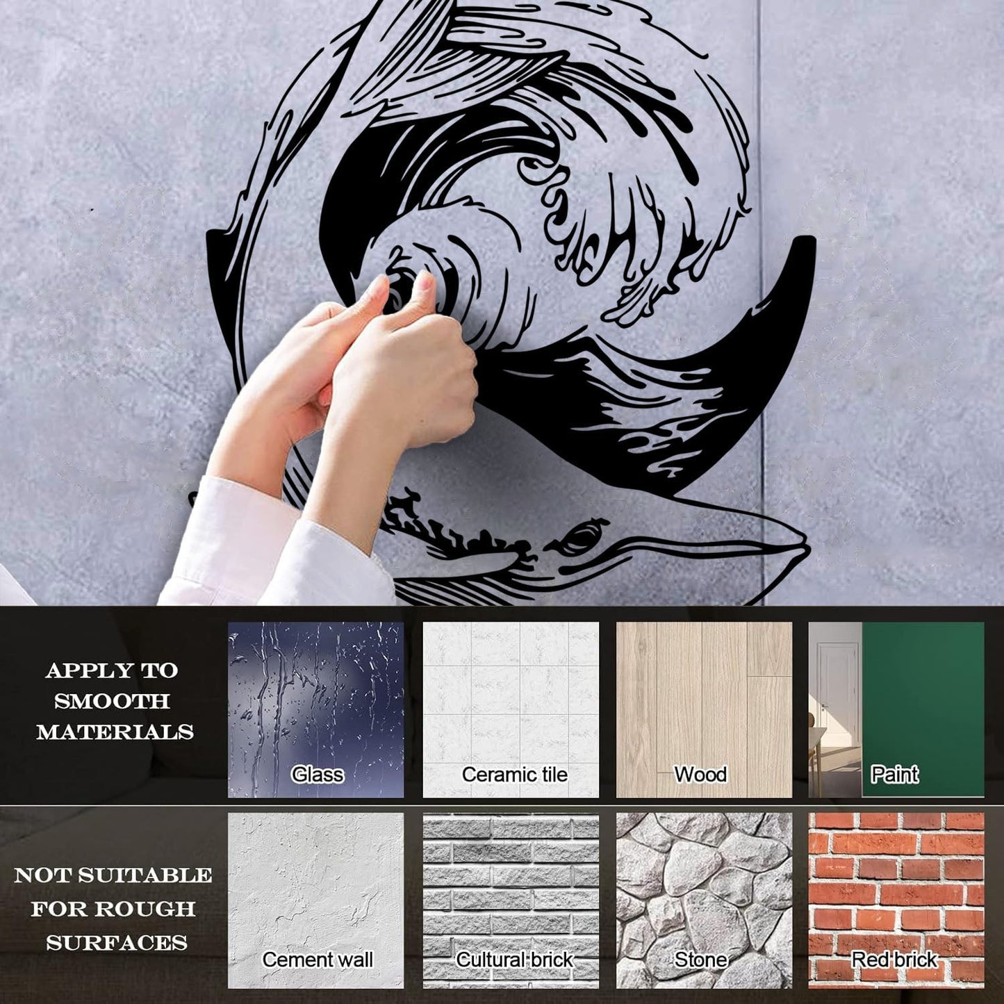 Wall Vinyl Sticker Decor Sea Ocean Whale Style Animal Wave Tattoo Culture