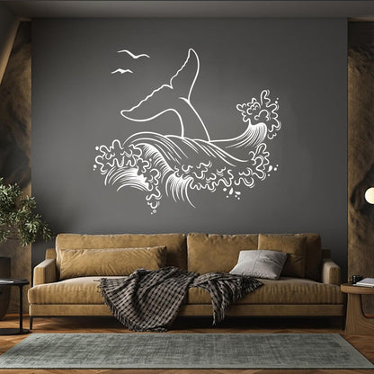 Fine Carving Stickers Sea Style Whale Tail Ocean Animal Waves Removable Without Leaving Glue