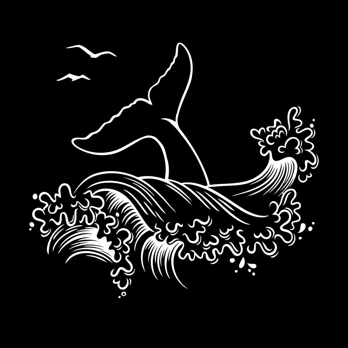 Fine Carving Stickers Sea Style Whale Tail Ocean Animal Waves Removable Without Leaving Glue