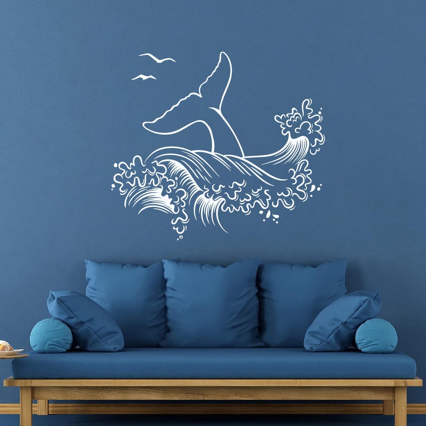 Fine Carving Stickers Sea Style Whale Tail Ocean Animal Waves Removable Without Leaving Glue