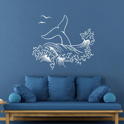 Fine Carving Stickers Sea Style Whale Tail Ocean Animal Waves Removable Without Leaving Glue