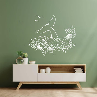 Fine Carving Stickers Sea Style Whale Tail Ocean Animal Waves Removable Without Leaving Glue