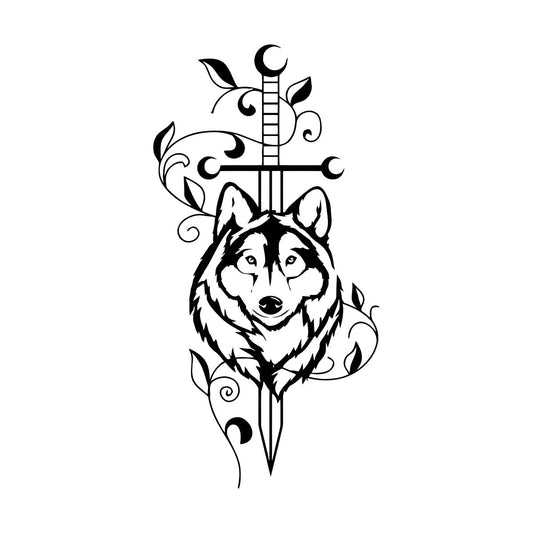 Engraving Decals Sword Wolf Animal Predator Tribal Art Mural Painting