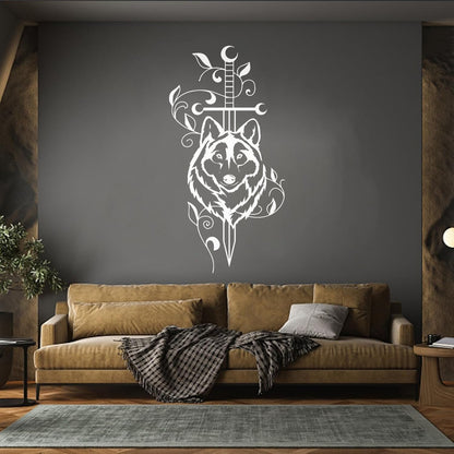 Engraving Decals Sword Wolf Animal Predator Tribal Art Mural Painting