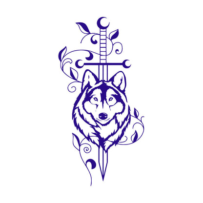 Engraving Decals Sword Wolf Animal Predator Tribal Art Mural Painting