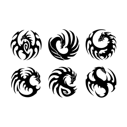 Mural And Wall Vinyl Decal Tattoo Set Round Tribal Dragon Mythology Animals Multiple Size Options