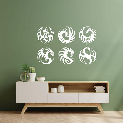 Mural And Wall Vinyl Decal Tattoo Set Round Tribal Dragon Mythology Animals Multiple Size Options