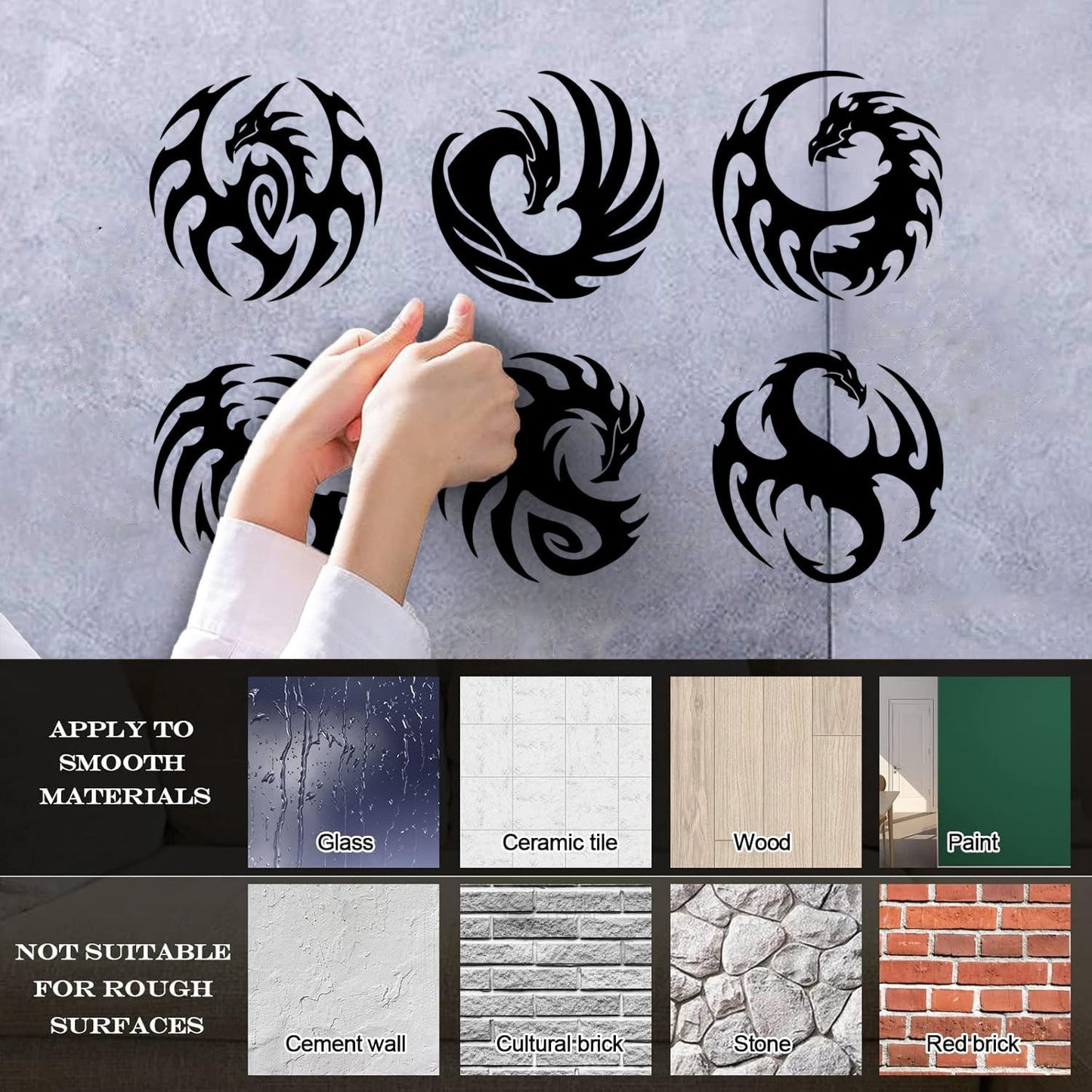 Mural And Wall Vinyl Decal Tattoo Set Round Tribal Dragon Mythology Animals Multiple Size Options