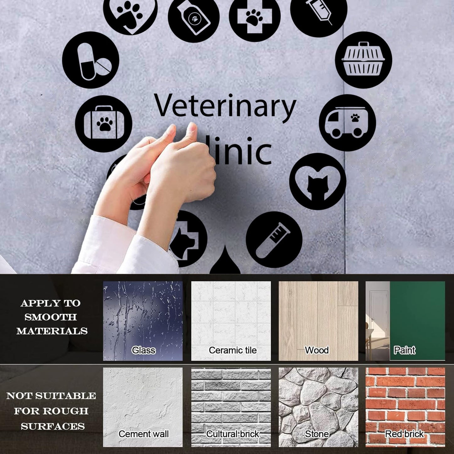 Fine Carving Decals Veterinary Clinic Logo Word Love Pets Animal Silhouette Multi Color Selection