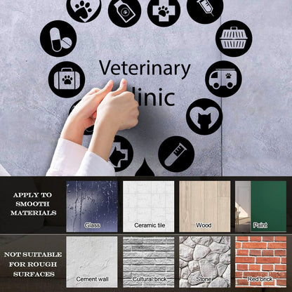 Fine Carving Decals Veterinary Clinic Logo Word Love Pets Animal Silhouette Multi Color Selection