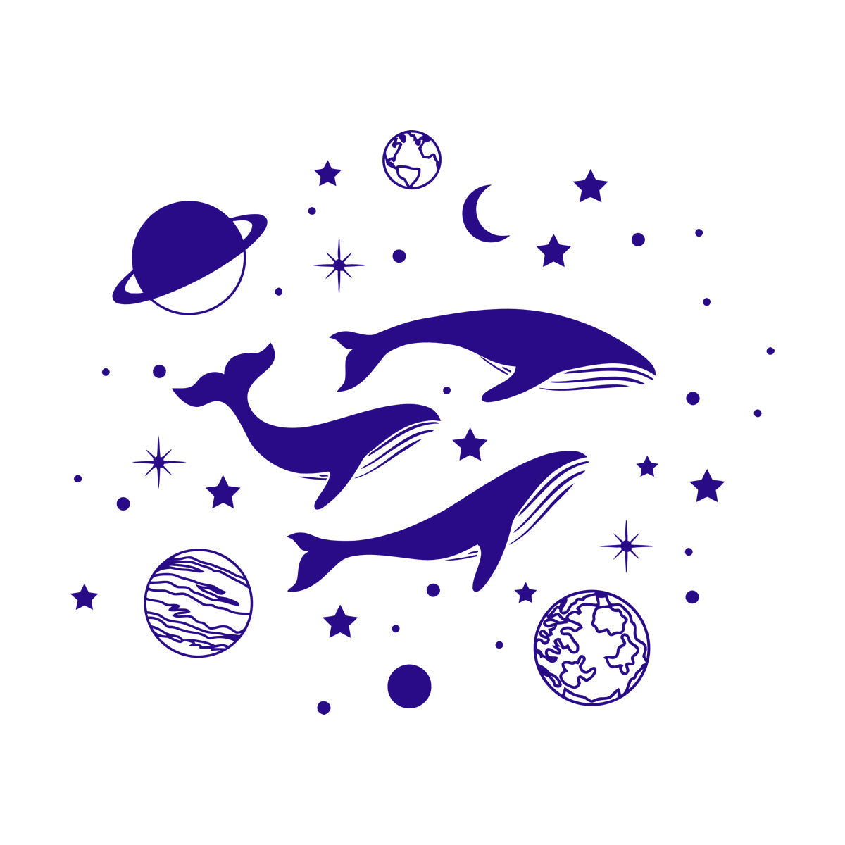 Wall Vinyl Sticker Decor Whale Marine Animals Planets Stars Glass Stickers