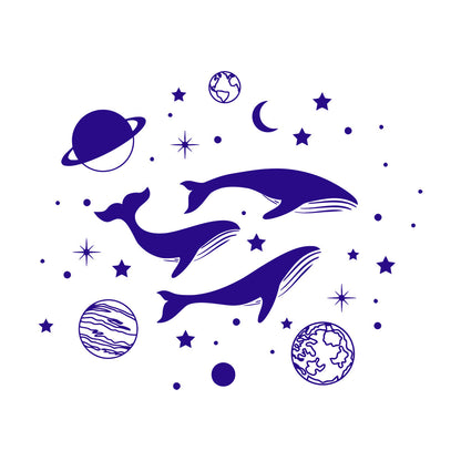 Wall Vinyl Sticker Decor Whale Marine Animals Planets Stars Glass Stickers