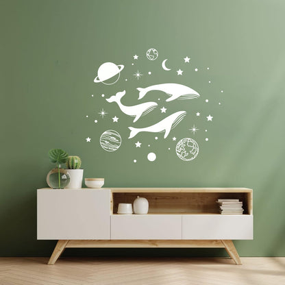 Wall Vinyl Sticker Decor Whale Marine Animals Planets Stars Glass Stickers