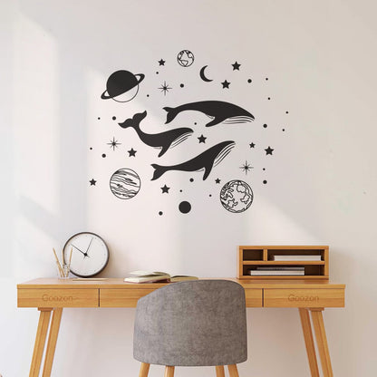 Wall Vinyl Sticker Decor Whale Marine Animals Planets Stars Glass Stickers