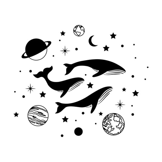 Wall Vinyl Sticker Decor Whale Marine Animals Planets Stars Glass Stickers