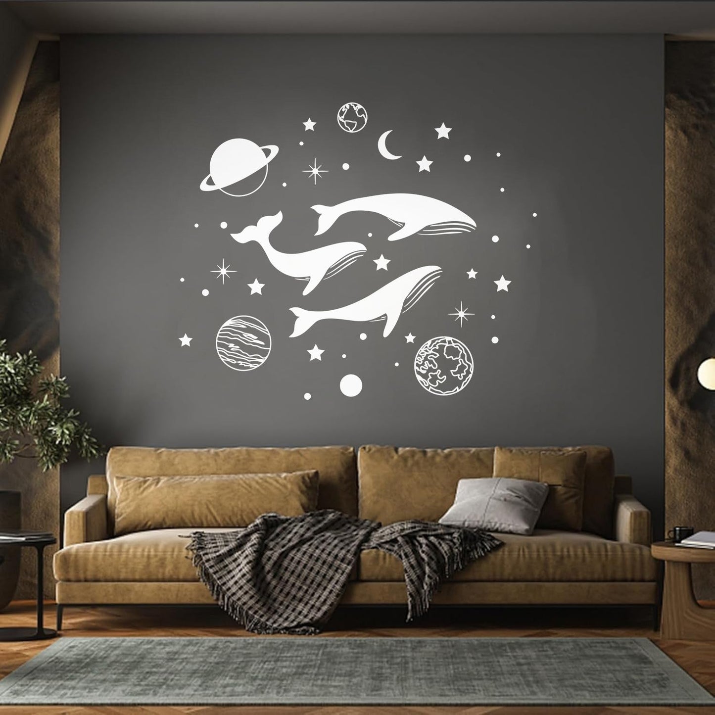 Wall Vinyl Sticker Decor Whale Marine Animals Planets Stars Glass Stickers